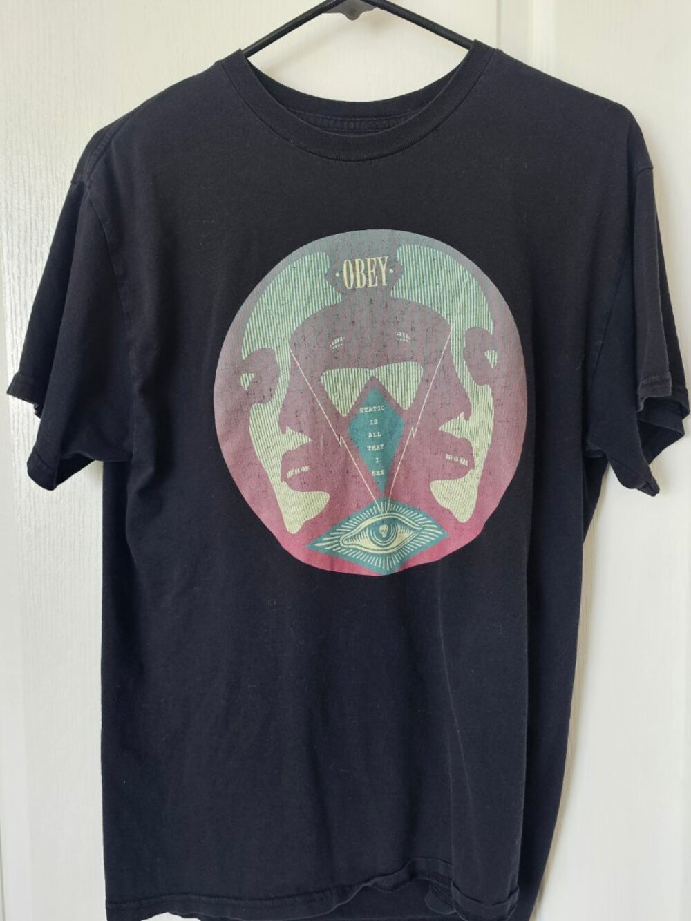 Obey "Static Is All That I See" Graphic T-shirt | Men's Medium | 100% Cotton